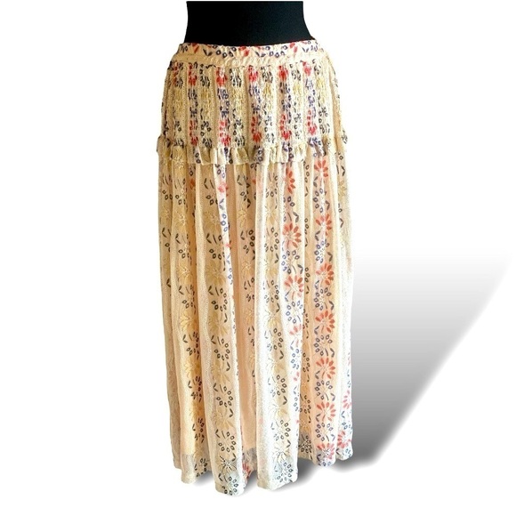 V CRISTINA Vintage Lace Maxi Skirt Lined High Waist Floral Low Rise Medium … - Picture 1 of 9